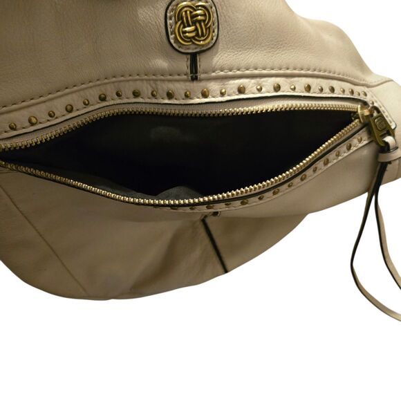 ELLIOTT LUCCA Ivory Cream Tumbled Leather Curved Large Hobo Shoulder Bag - Picture 4 of 10